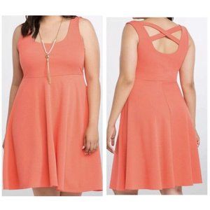 Torrid Dress Women 2X Coral Skater Fit & Flare Cross Back Sleeveless Pullover